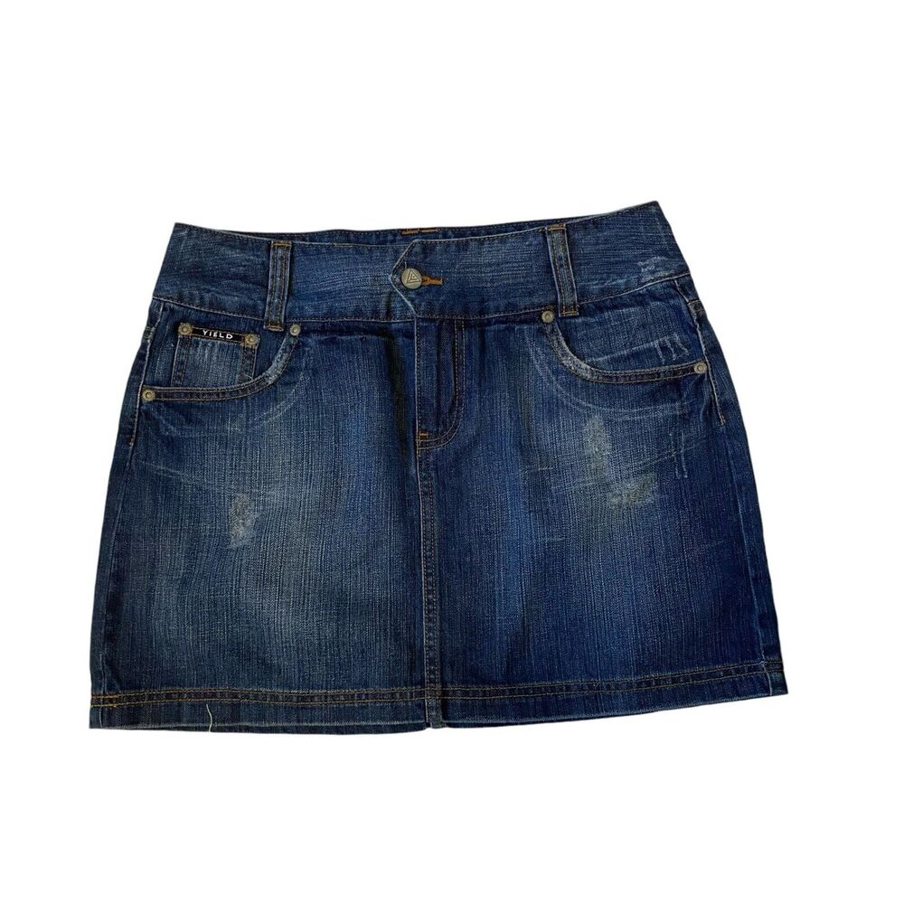 Y2K Yield Global Denim Jean Mini Skirt Preppy Size 6/28 100% Cotton 5 Pocket